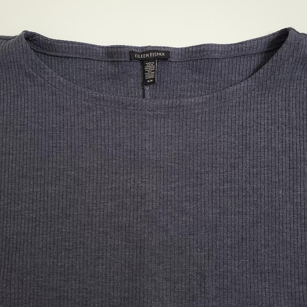 Eileen Fisher Women Ribed Knit Tunic Mini Dress M Boat Neck Stretch Shor… - Picture 6 of 11